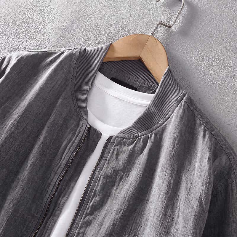 Buddha Stones Lässige, minimalistische Leinenjacke für Herren mit Reißverschluss und Taschen im Frühlingsstil - image 4