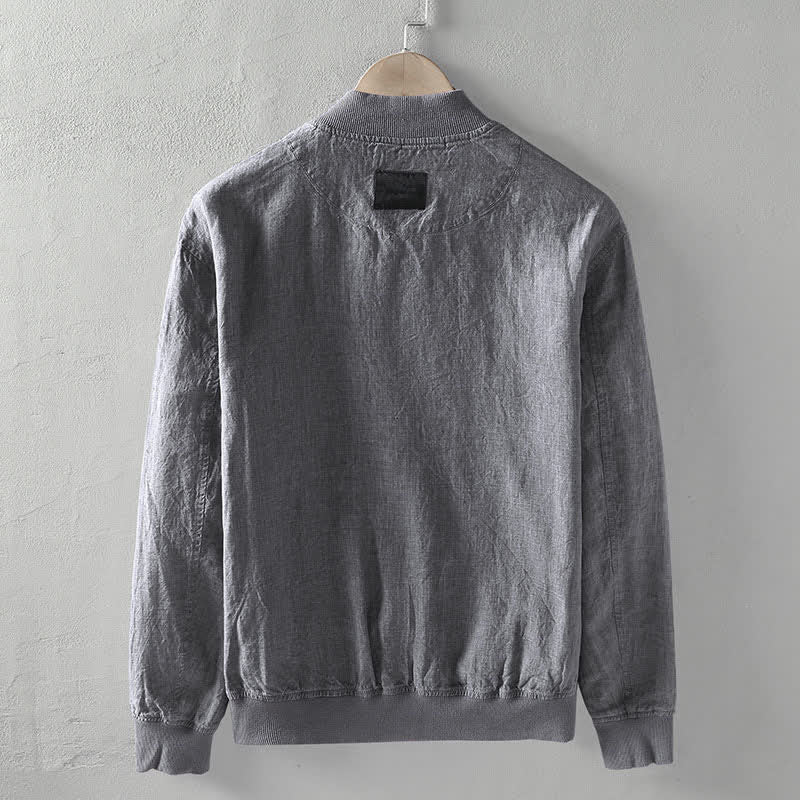 Buddha Stones Lässige, minimalistische Leinenjacke für Herren mit Reißverschluss und Taschen im Frühlingsstil - image 2