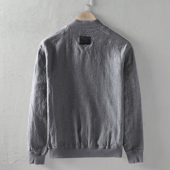 Buddha Stones Lässige, minimalistische Leinenjacke für Herren mit Reißverschluss und Taschen im Frühlingsstil - image 2
