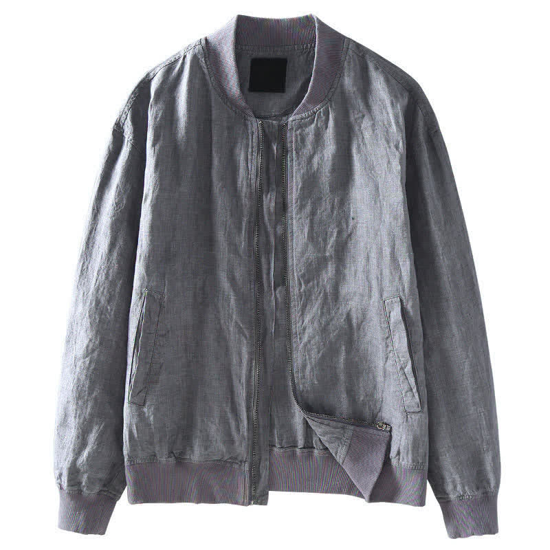 Buddha Stones Lässige, minimalistische Leinenjacke für Herren mit Reißverschluss und Taschen im Frühlingsstil - image 3
