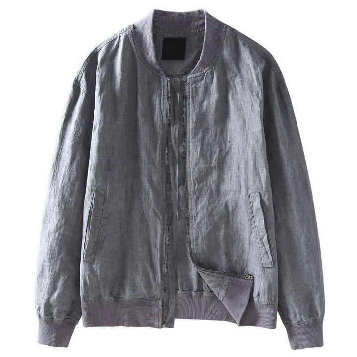 Buddha Stones Lässige, minimalistische Leinenjacke für Herren mit Reißverschluss und Taschen im Frühlingsstil - image 3