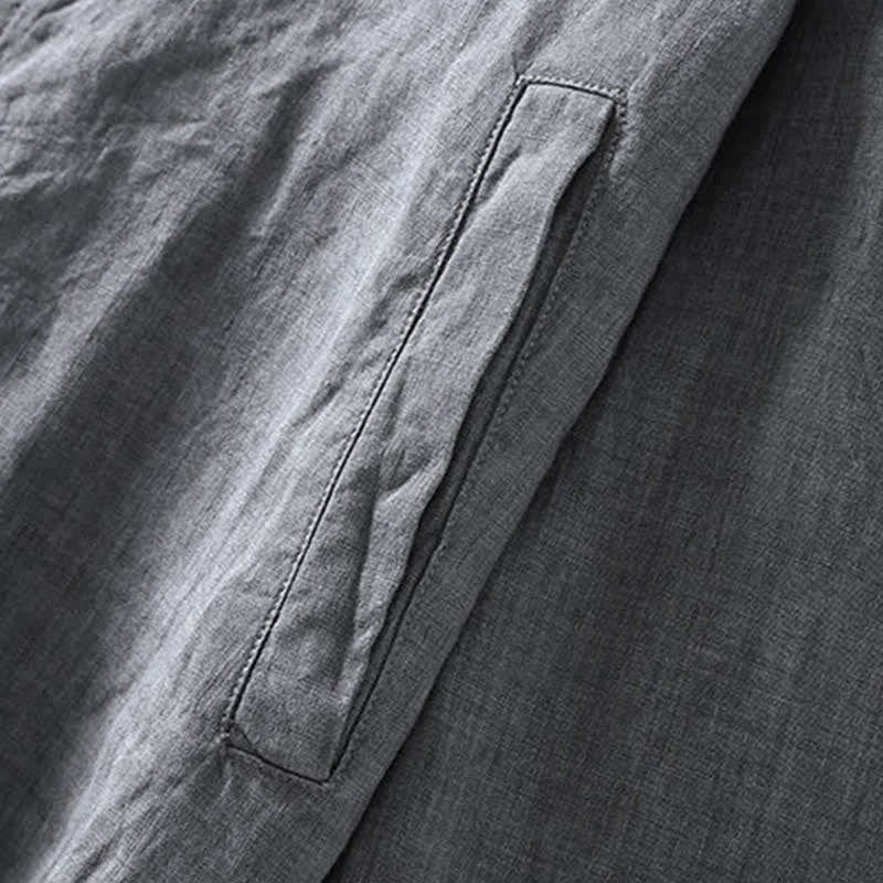 Buddha Stones Lässige, minimalistische Leinenjacke für Herren mit Reißverschluss und Taschen im Frühlingsstil - image 5