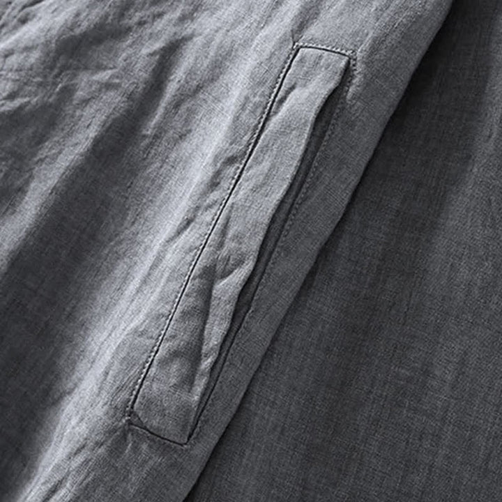 Buddha Stones Lässige, minimalistische Leinenjacke für Herren mit Reißverschluss und Taschen im Frühlingsstil - image 5