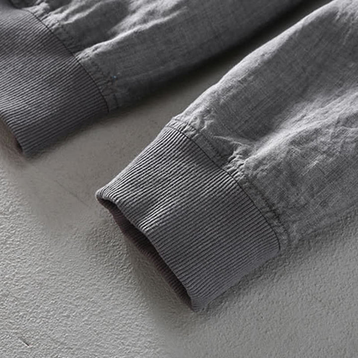 Buddha Stones Lässige, minimalistische Leinenjacke für Herren mit Reißverschluss und Taschen im Frühlingsstil - image 6