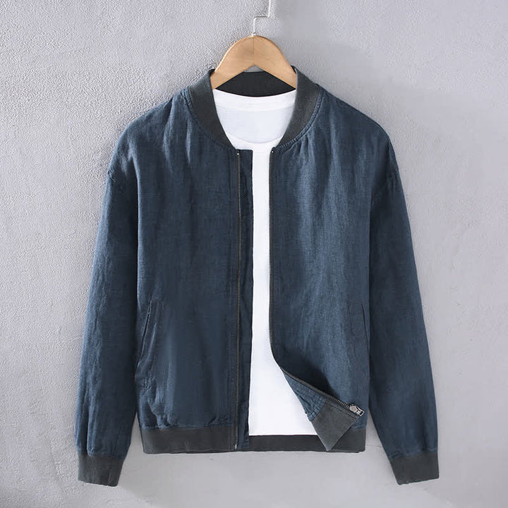 Buddha Stones Lässige, minimalistische Leinenjacke für Herren mit Reißverschluss und Taschen im Frühlingsstil - SteelBlue - US/ UK/AU42, EU52 (3XL) - image 9
