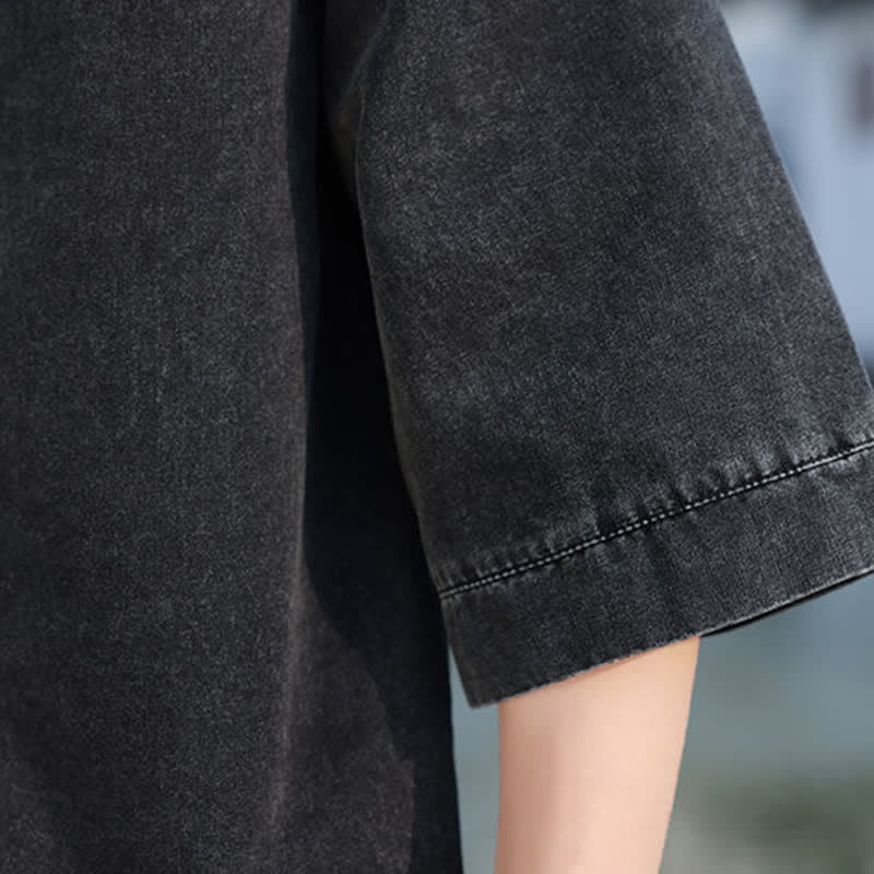 Buddha Stones Frühlings-Vintage-Herrenjacke im Tang-Stil mit Froschknopfleiste, aus einfarbiger Baumwolle, kurze Ärmel und Ellbogenlänge. - image 12