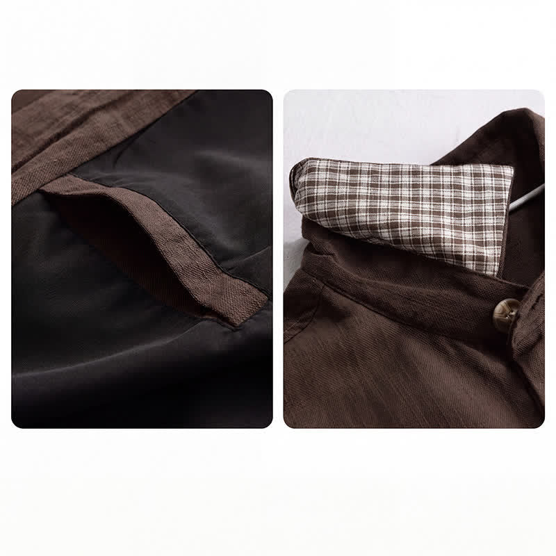 Buddha Stones Lässige Vintage-Herrenjacke aus einfarbigem Leinen mit Knopfleiste und Taschen für den Herbst - image 5