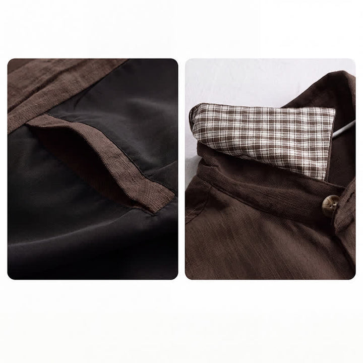 Buddha Stones Lässige Vintage-Herrenjacke aus einfarbigem Leinen mit Knopfleiste und Taschen für den Herbst - image 5