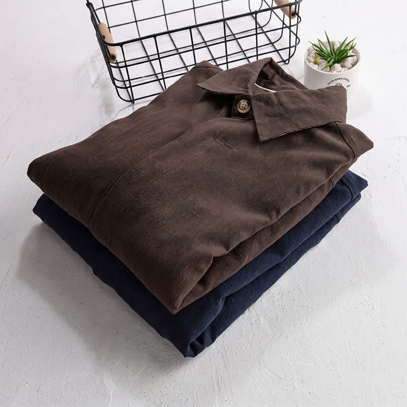 Buddha Stones Lässige Vintage-Herrenjacke aus einfarbigem Leinen mit Knopfleiste und Taschen für den Herbst - image 17