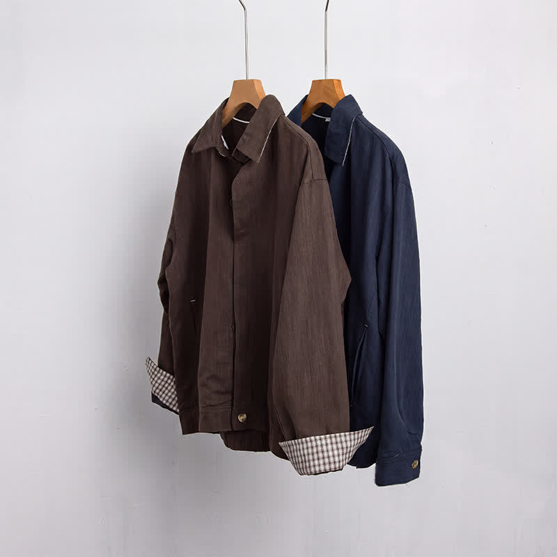 Buddha Stones Lässige Vintage-Herrenjacke aus einfarbigem Leinen mit Knopfleiste und Taschen für den Herbst - image 16