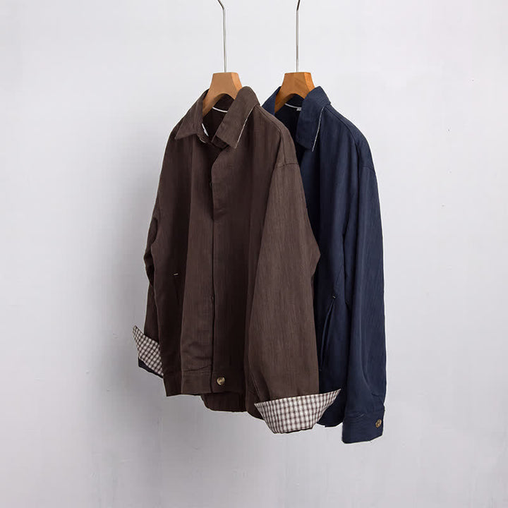 Buddha Stones Lässige Vintage-Herrenjacke aus einfarbigem Leinen mit Knopfleiste und Taschen für den Herbst - image 16