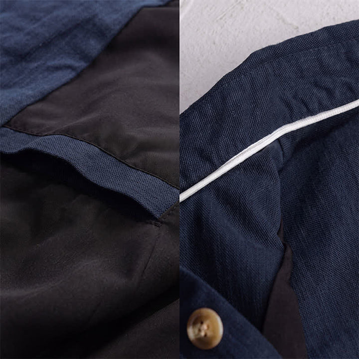 Buddha Stones Lässige Vintage-Herrenjacke aus einfarbigem Leinen mit Knopfleiste und Taschen für den Herbst - image 13