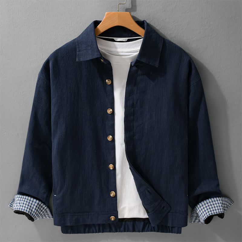 Buddha Stones Lässige Vintage-Herrenjacke aus einfarbigem Leinen mit Knopfleiste und Taschen für den Herbst - Marine - US/ UK/AU42, EU52 (3XL) - image 8