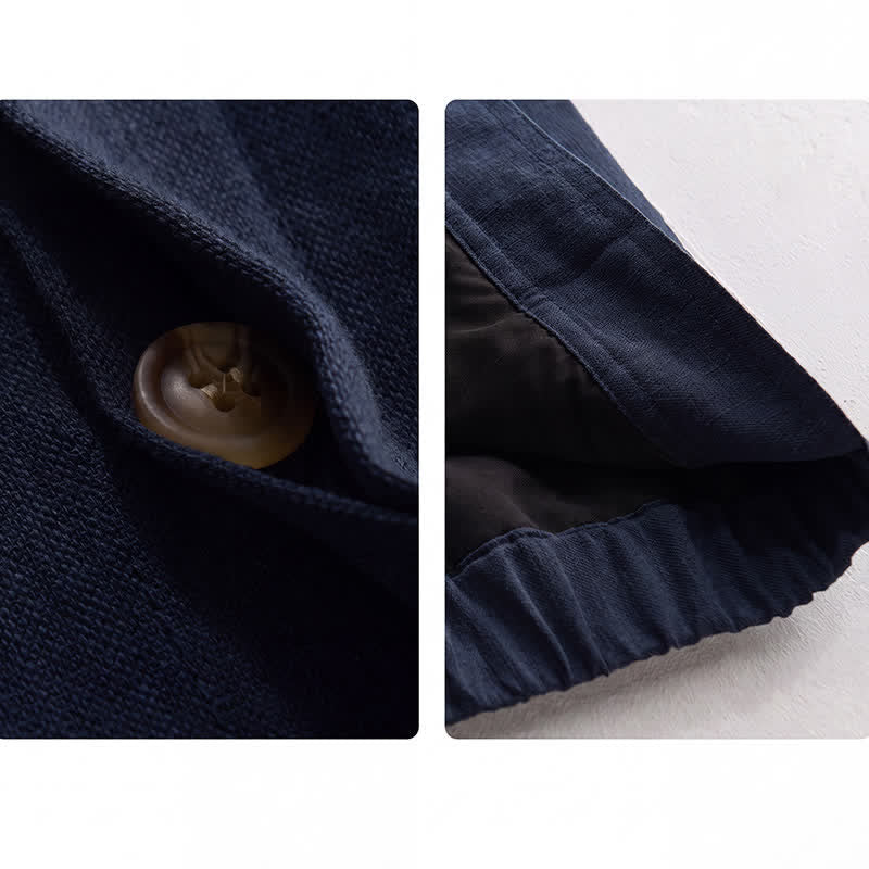 Buddha Stones Lässige Vintage-Herrenjacke aus einfarbigem Leinen mit Knopfleiste und Taschen für den Herbst - image 14