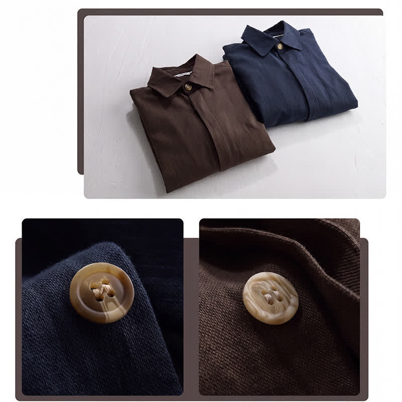 Buddha Stones Lässige Vintage-Herrenjacke aus einfarbigem Leinen mit Knopfleiste und Taschen für den Herbst - image 20