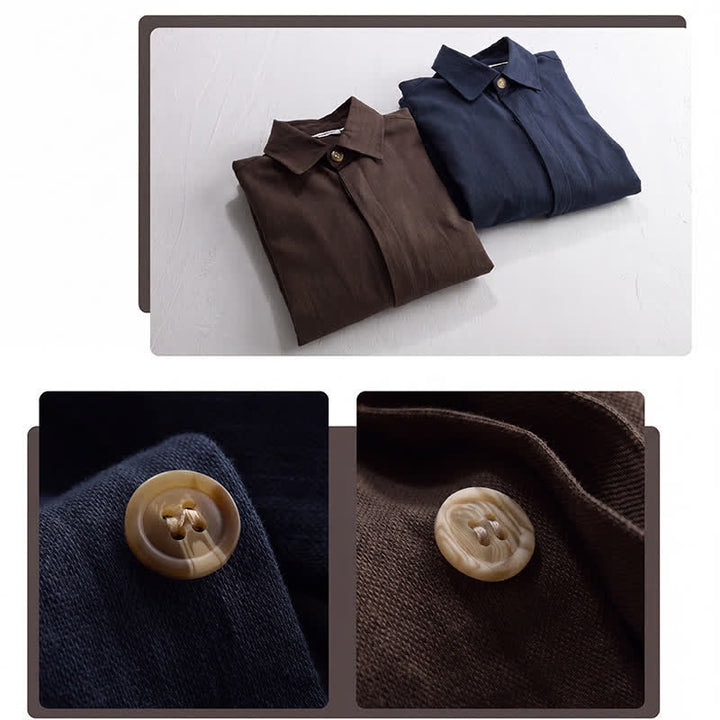 Buddha Stones Lässige Vintage-Herrenjacke aus einfarbigem Leinen mit Knopfleiste und Taschen für den Herbst - image 20