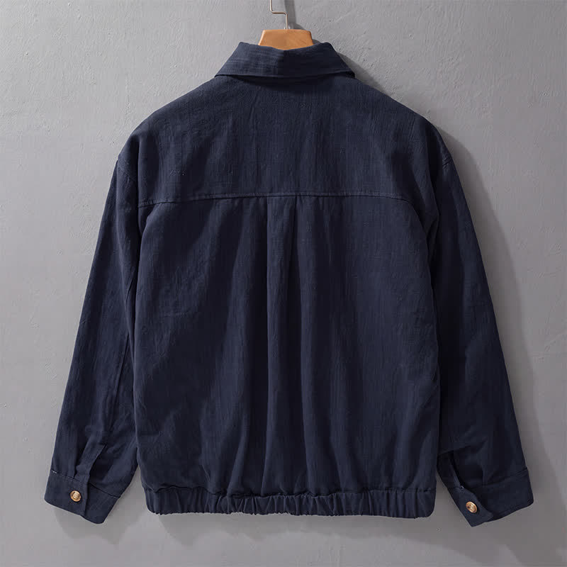 Buddha Stones Lässige Vintage-Herrenjacke aus einfarbigem Leinen mit Knopfleiste und Taschen für den Herbst - image 10