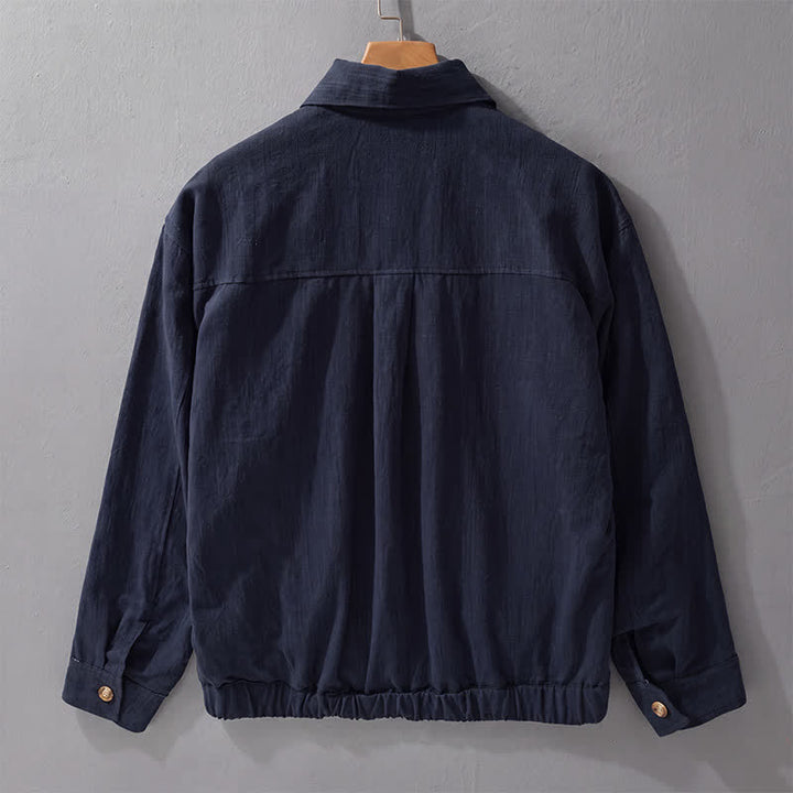 Buddha Stones Lässige Vintage-Herrenjacke aus einfarbigem Leinen mit Knopfleiste und Taschen für den Herbst - image 10