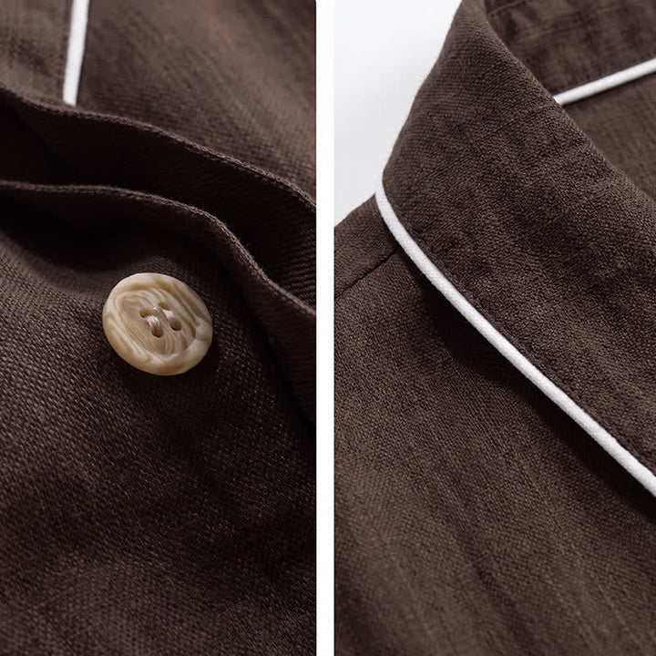 Buddha Stones Lässige Vintage-Herrenjacke aus einfarbigem Leinen mit Knopfleiste und Taschen für den Herbst - image 3