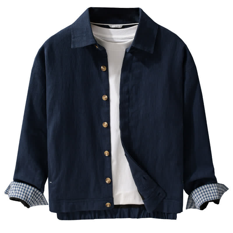 Buddha Stones Lässige Vintage-Herrenjacke aus einfarbigem Leinen mit Knopfleiste und Taschen für den Herbst - image 9