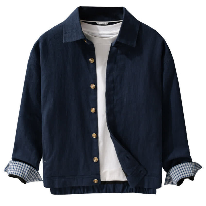 Buddha Stones Lässige Vintage-Herrenjacke aus einfarbigem Leinen mit Knopfleiste und Taschen für den Herbst - image 9