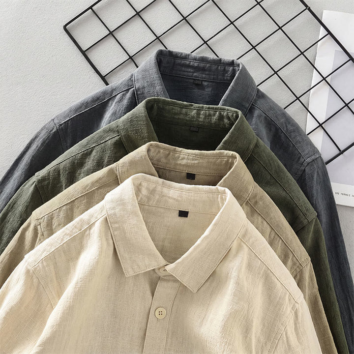Buddha Stones Lässige, minimalistische Herrenjacke aus einfarbigem Ramie mit Knopfleiste und Taschen für den Herbst - image 22