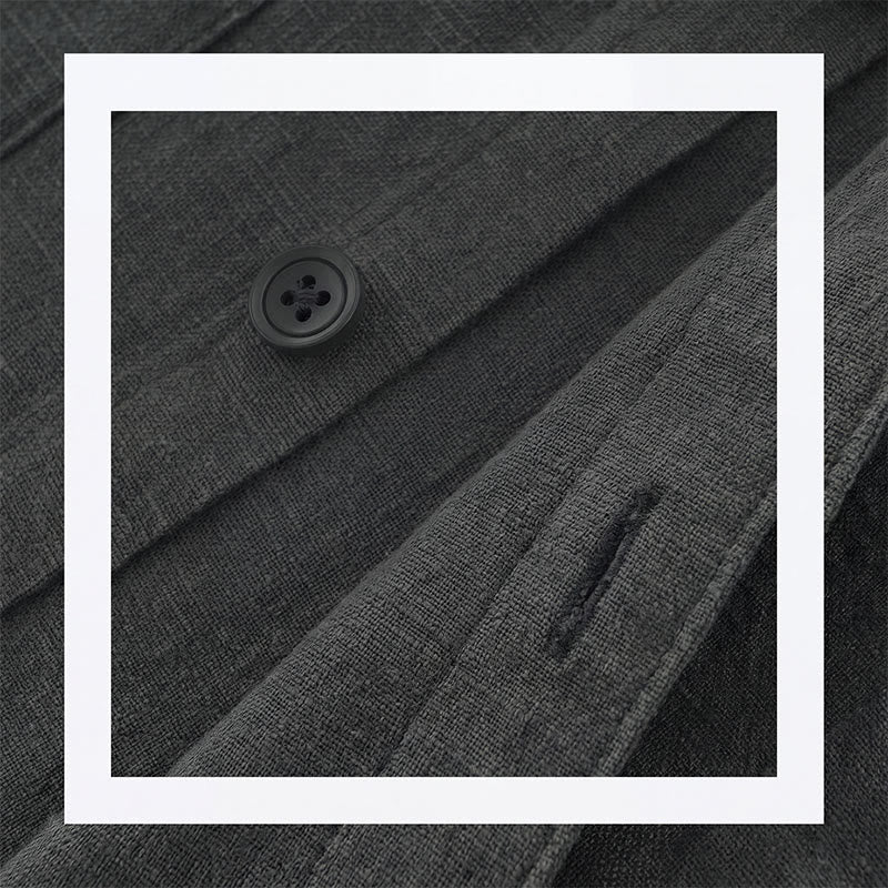 Buddha Stones Lässige, minimalistische Herrenjacke aus einfarbigem Ramie mit Knopfleiste und Taschen für den Herbst - image 8