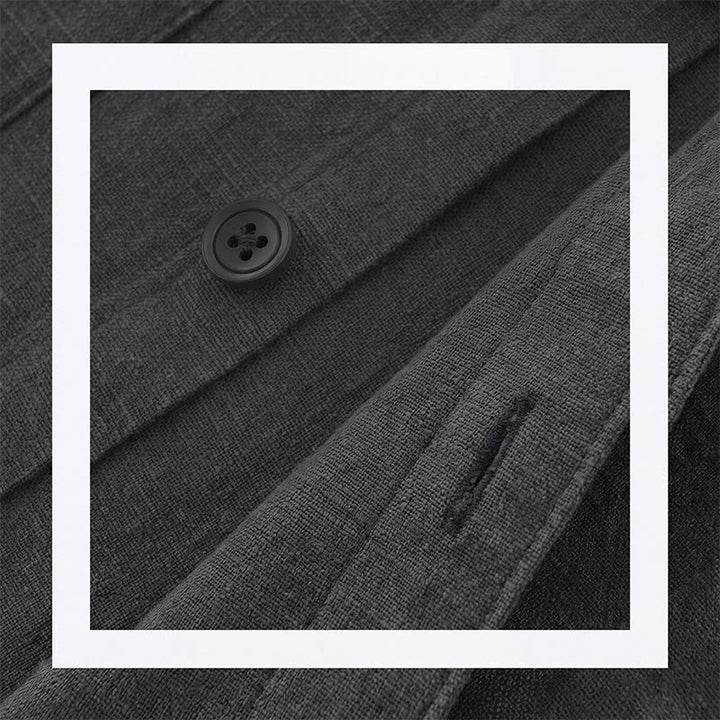 Buddha Stones Lässige, minimalistische Herrenjacke aus einfarbigem Ramie mit Knopfleiste und Taschen für den Herbst - image 8