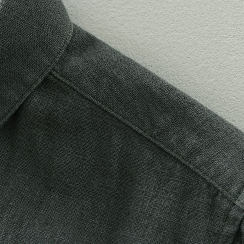 Buddha Stones Lässige, minimalistische Herrenjacke aus einfarbigem Ramie mit Knopfleiste und Taschen für den Herbst - image 4
