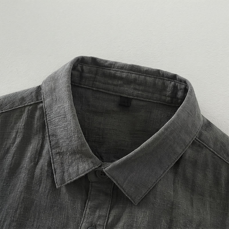 Buddha Stones Lässige, minimalistische Herrenjacke aus einfarbigem Ramie mit Knopfleiste und Taschen für den Herbst - image 3