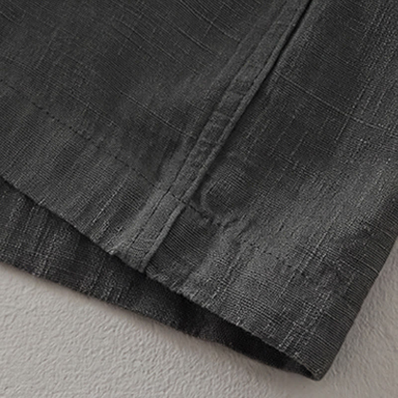 Buddha Stones Lässige, minimalistische Herrenjacke aus einfarbigem Ramie mit Knopfleiste und Taschen für den Herbst - image 10