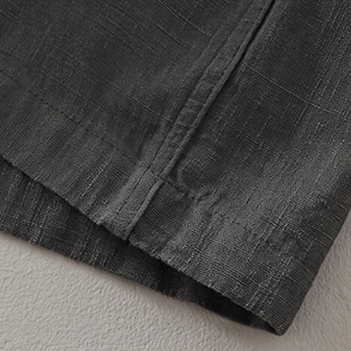 Buddha Stones Lässige, minimalistische Herrenjacke aus einfarbigem Ramie mit Knopfleiste und Taschen für den Herbst - image 10