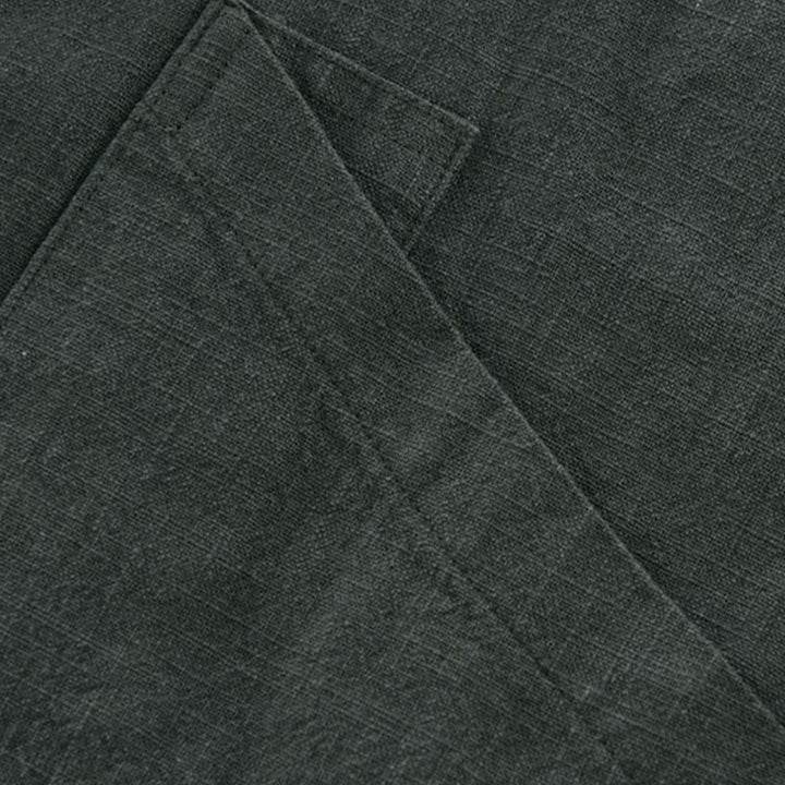 Buddha Stones Lässige, minimalistische Herrenjacke aus einfarbigem Ramie mit Knopfleiste und Taschen für den Herbst - image 5