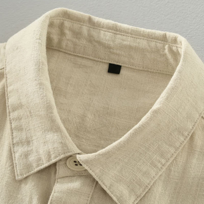 Buddha Stones Lässige, minimalistische Herrenjacke aus einfarbigem Ramie mit Knopfleiste und Taschen für den Herbst - image 15