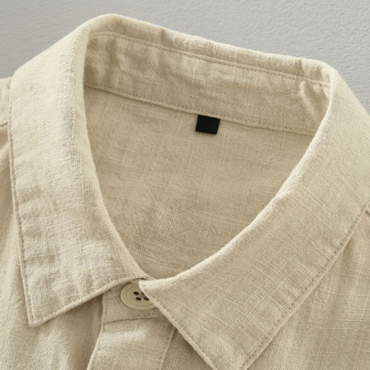 Buddha Stones Lässige, minimalistische Herrenjacke aus einfarbigem Ramie mit Knopfleiste und Taschen für den Herbst - image 15