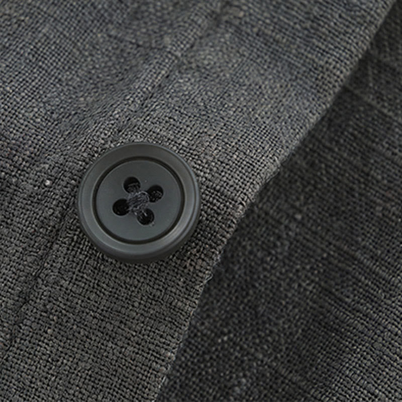Buddha Stones Lässige, minimalistische Herrenjacke aus einfarbigem Ramie mit Knopfleiste und Taschen für den Herbst - image 9