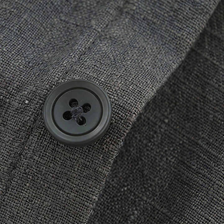 Buddha Stones Lässige, minimalistische Herrenjacke aus einfarbigem Ramie mit Knopfleiste und Taschen für den Herbst - image 9