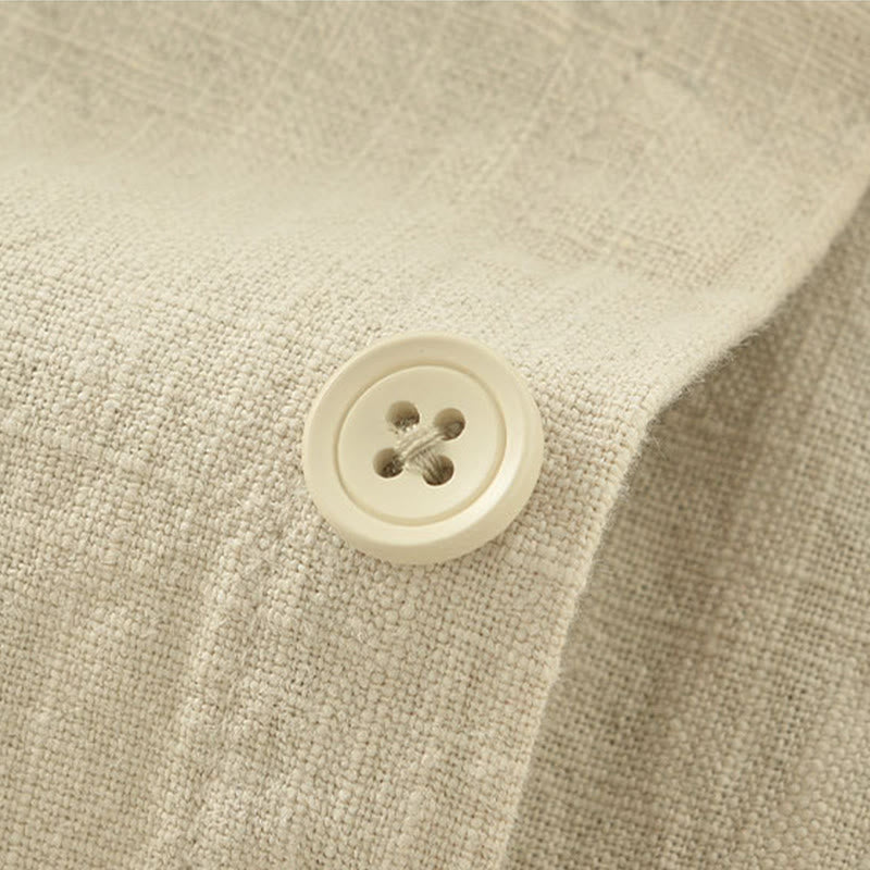 Buddha Stones Lässige, minimalistische Herrenjacke aus einfarbigem Ramie mit Knopfleiste und Taschen für den Herbst - image 16