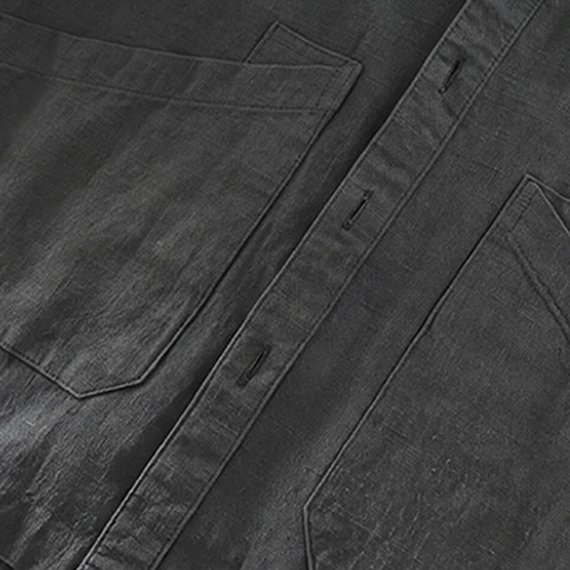 Buddha Stones Lässige, minimalistische Herrenjacke aus einfarbigem Ramie mit Knopfleiste und Taschen für den Herbst - image 7