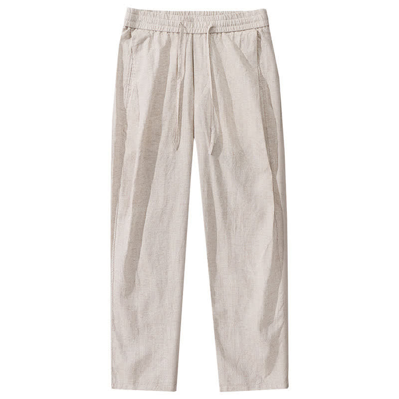 Buddha Stones Lässige, lange Leinenhose für Herren mit geradem Bein und Taschen, Kordelzug für Frühling und Sommer - image 2