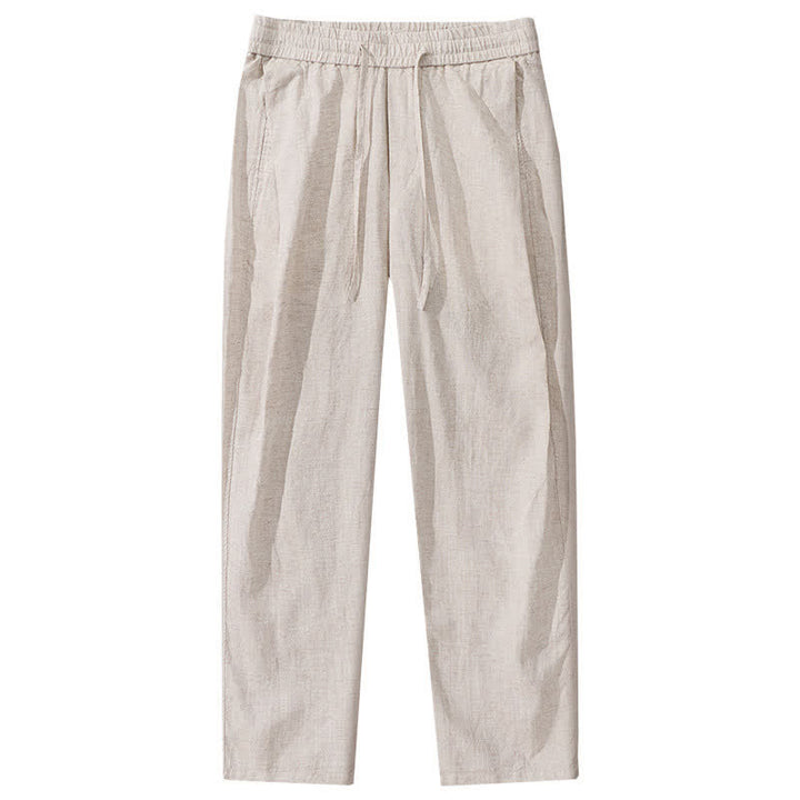 Buddha Stones Lässige, lange Leinenhose für Herren mit geradem Bein und Taschen, Kordelzug für Frühling und Sommer - image 2
