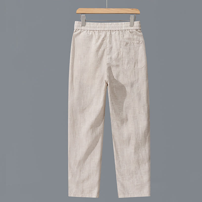Buddha Stones Lässige, lange Leinenhose für Herren mit geradem Bein und Taschen, Kordelzug für Frühling und Sommer - image 1