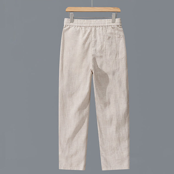 Buddha Stones Lässige, lange Leinenhose für Herren mit geradem Bein und Taschen, Kordelzug für Frühling und Sommer - image 1