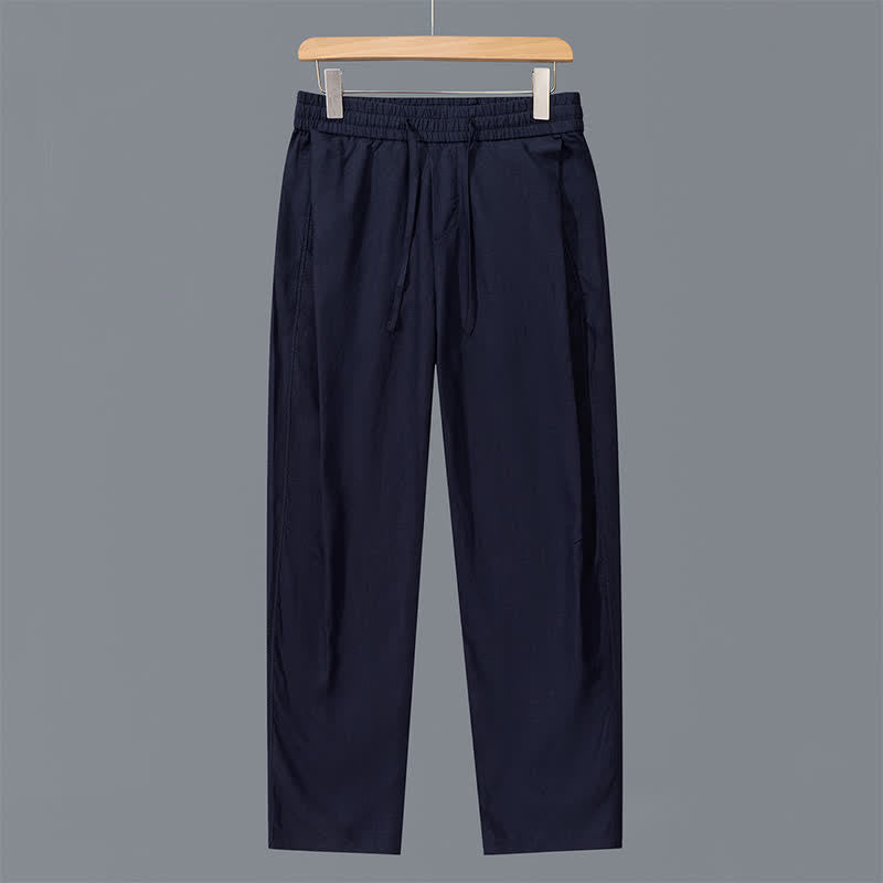 Buddha Stones Lässige, lange Leinenhose für Herren mit geradem Bein und Taschen, Kordelzug für Frühling und Sommer - Mitternachtsblau - US/ UK/AU42, EU52 (3XL) - image 10