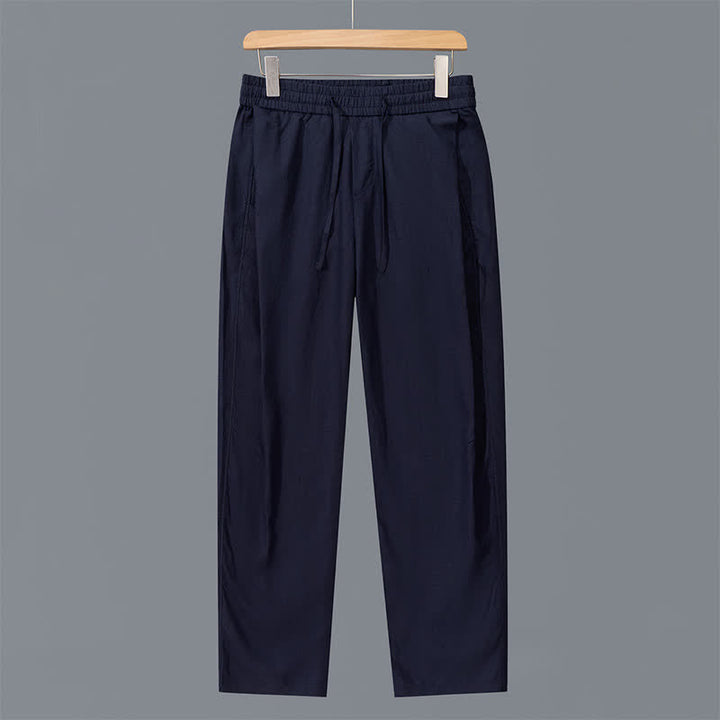 Buddha Stones Lässige, lange Leinenhose für Herren mit geradem Bein und Taschen, Kordelzug für Frühling und Sommer - Mitternachtsblau - US/ UK/AU42, EU52 (3XL) - image 10