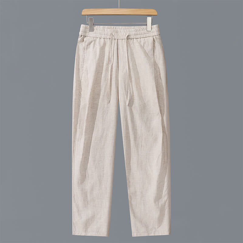 Buddha Stones Lässige, lange Leinenhose für Herren mit geradem Bein und Taschen, Kordelzug für Frühling und Sommer - Leinen - US/ UK/AU42, EU52 (3XL) - image 0