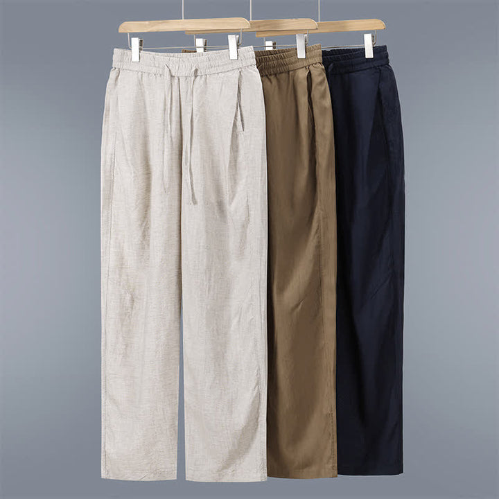 Buddha Stones Lässige, lange Leinenhose für Herren mit geradem Bein und Taschen, Kordelzug für Frühling und Sommer - image 12