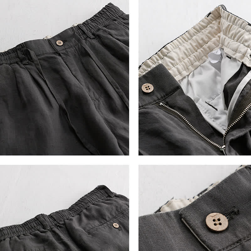 Buddha Stones Lässige lange Leinenhose für Herren, gerades Bein, mit Taschen und Kordelzug und Reißverschluss, ideal für Frühling und Sommer - image 3