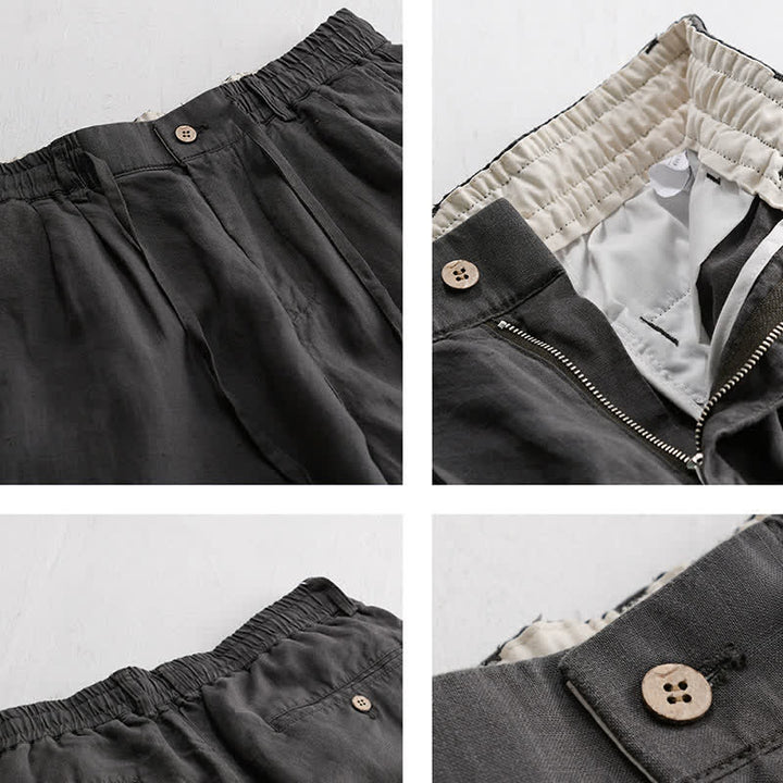 Buddha Stones Lässige lange Leinenhose für Herren, gerades Bein, mit Taschen und Kordelzug und Reißverschluss, ideal für Frühling und Sommer - image 3