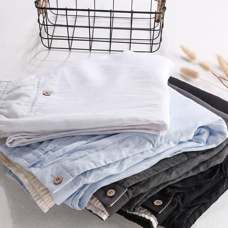 Buddha Stones Lässige lange Leinenhose für Herren, gerades Bein, mit Taschen und Kordelzug und Reißverschluss, ideal für Frühling und Sommer - image 22